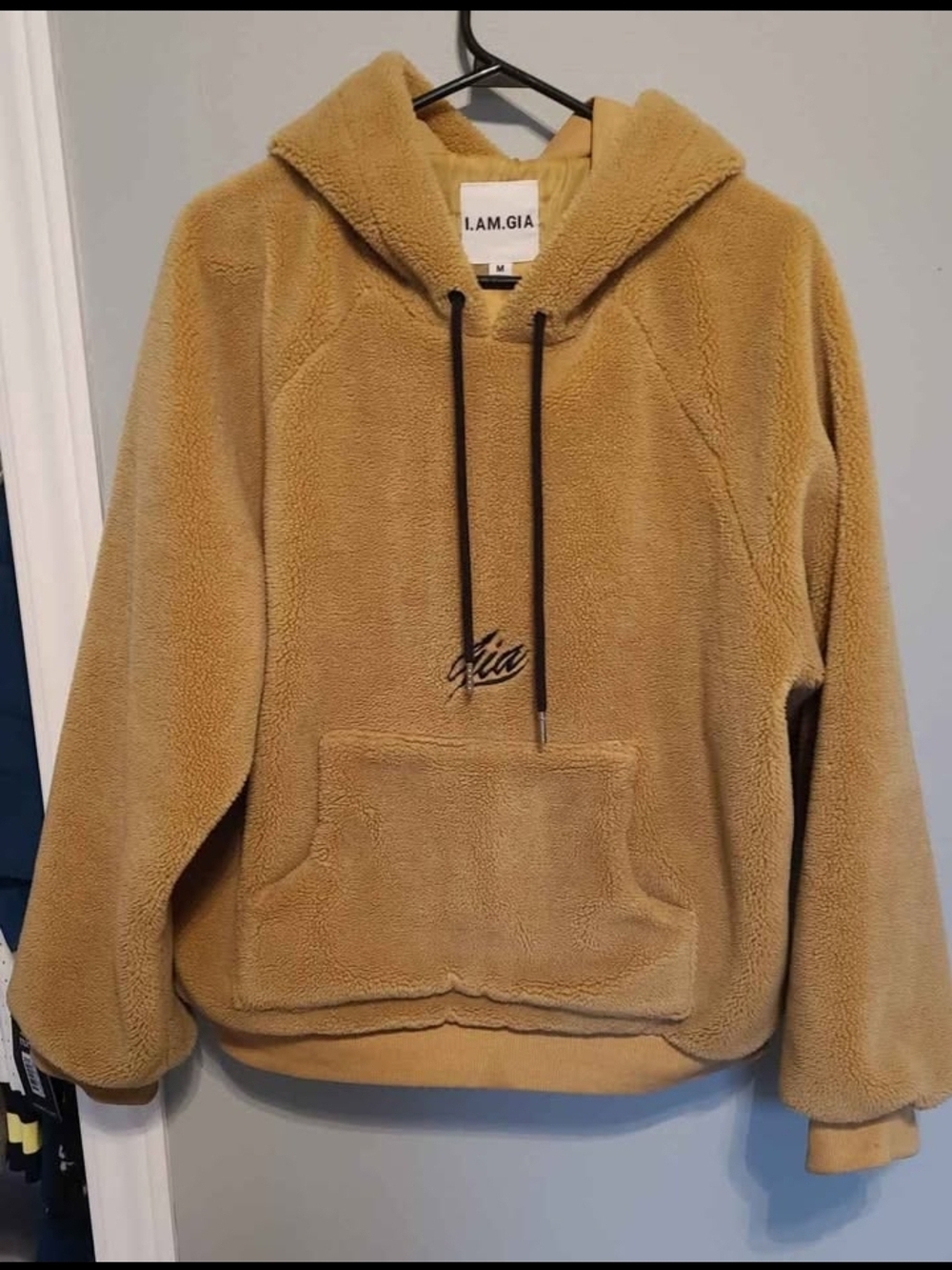 I.AM.GIA Sherpa Hoodie in Camel with Black Drawstrings Size Medium
